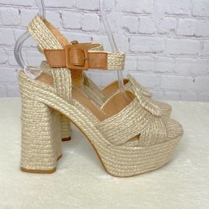 Castaner Natural Amaia Rafia Platform Heels Sandals Beige Womens 8